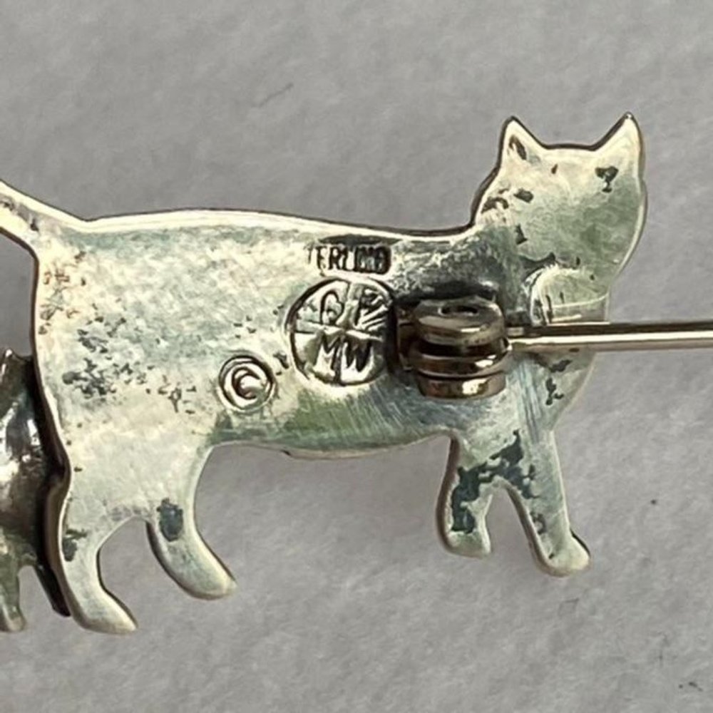 VTG Sterling Silver Mama Cat 3 Kittens Brooch Great Falls Metal Works GFMW 925 - Picture 4 of 11